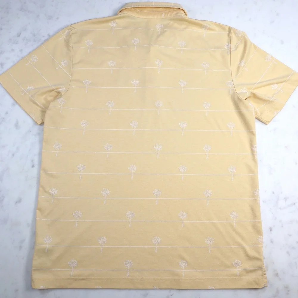 Travis Mathew Marbella Mens Yellow Palm Tree Stripe Golf Polo Shirt